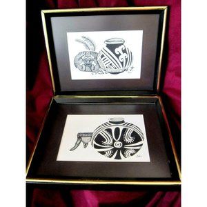 Southwestern Native American Pottery Lithographs by Bets Framed Art JE31